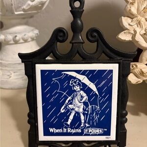 When It Rains It Pours Blue Decorative Tile Plaque